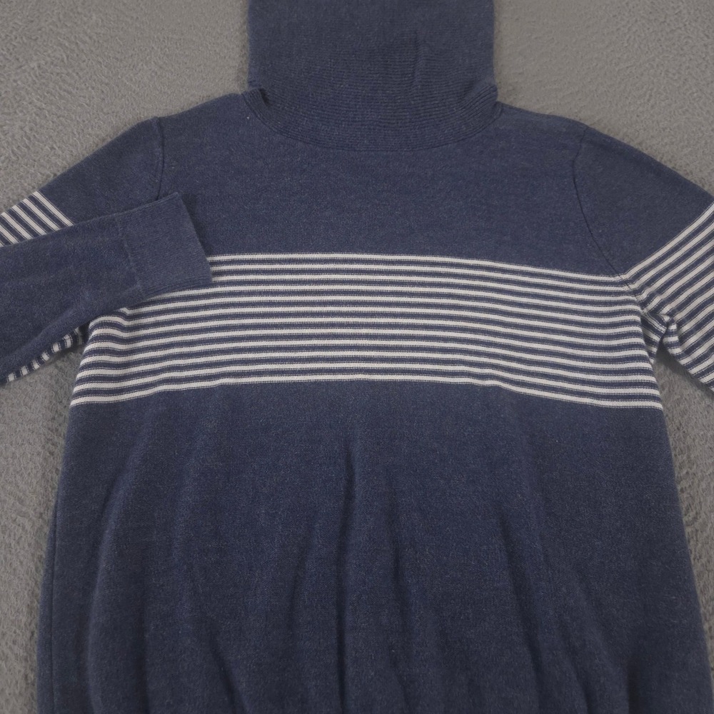 Express Sweater Womens Medium Navy Striped Cotton Turtleneck Long Sleeve Knit